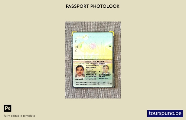 listo para imprimir la plantilla de presentación fotográfica del pasaporte de Sa